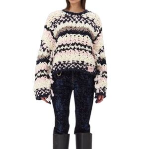 Ganni Handknit Crewneck Sweater - Pink and Black